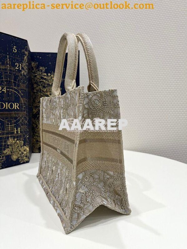 Replica Dior Book Tote bag in Gold-Tone D-Lace Embroidery with 3D Macr 16