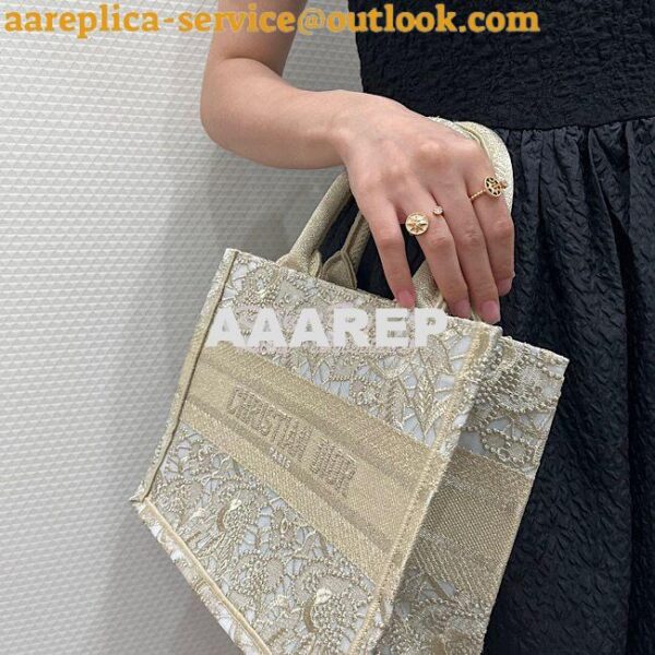 Replica Dior Book Tote bag in Gold-Tone D-Lace Embroidery with 3D Macr 22