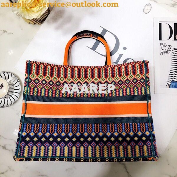 Replica Dior Book Tote bag in Multi-Coloured Embroidered canvas. 12