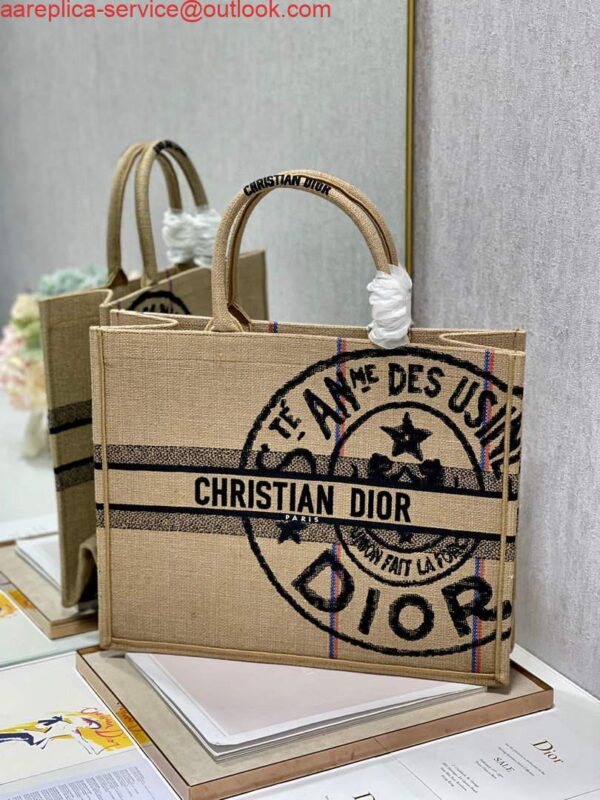 Replica Dior M1286 Large Book Tote Beige jute fabric with Union motif embroidery 4