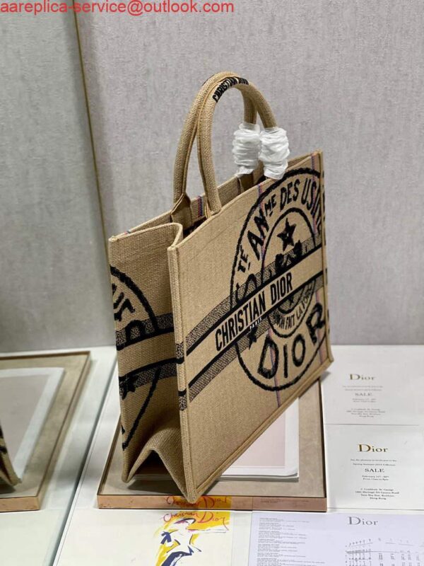 Replica Dior M1286 Large Book Tote Beige jute fabric with Union motif embroidery 5