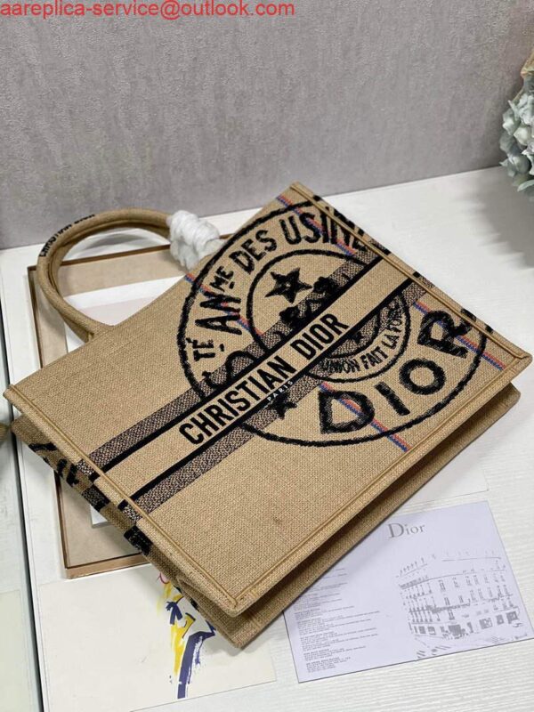 Replica Dior M1286 Large Book Tote Beige jute fabric with Union motif embroidery 6