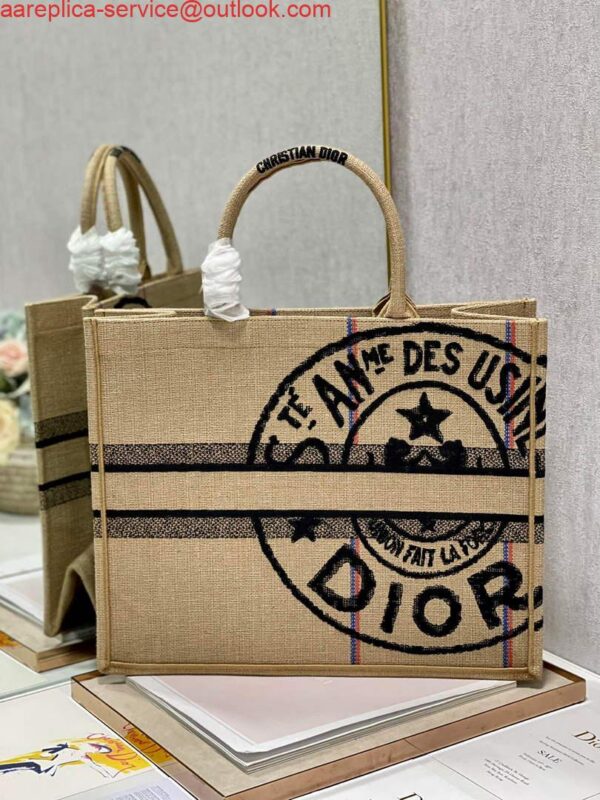 Replica Dior M1286 Large Book Tote Beige jute fabric with Union motif embroidery 7