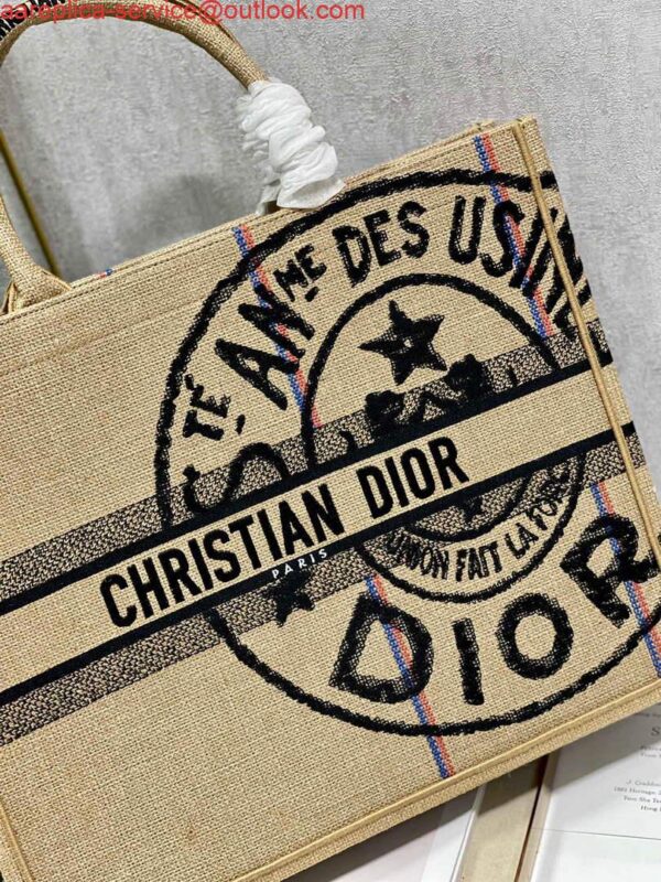 Replica Dior M1286 Large Book Tote Beige jute fabric with Union motif embroidery 8