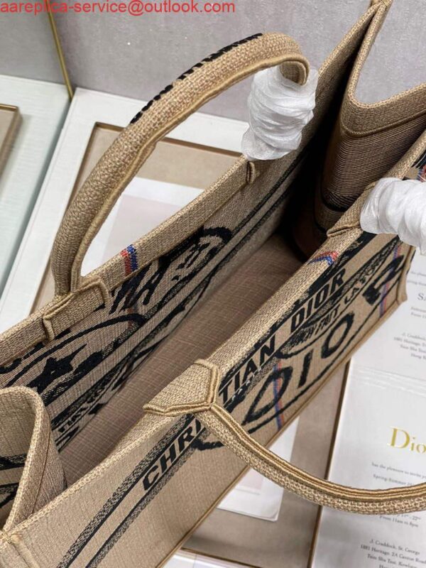 Replica Dior M1286 Large Book Tote Beige jute fabric with Union motif embroidery 9