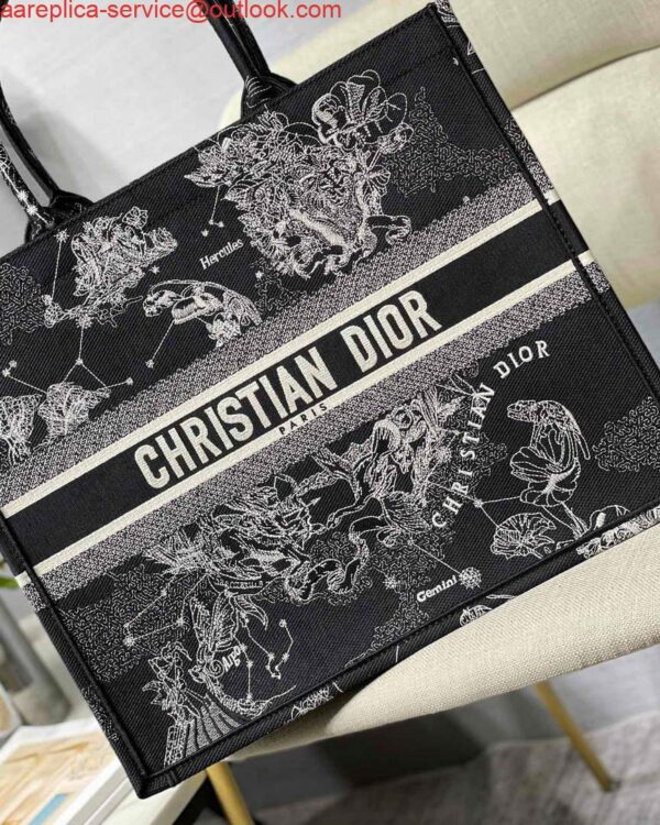 Replica Dior M1286 Large Book Tote Black Toile de Jouy Zodiac latte embroidery 3