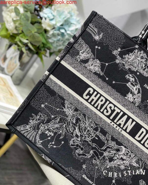 Replica Dior M1286 Large Book Tote Black Toile de Jouy Zodiac latte embroidery 6