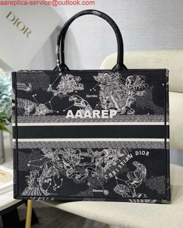 Replica Dior M1286 Large Book Tote Black Toile de Jouy Zodiac latte embroidery 7