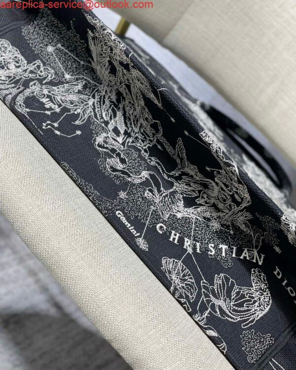Replica Dior M1286 Large Book Tote Black Toile de Jouy Zodiac latte embroidery 9