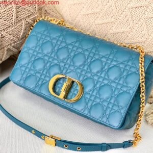 Replica Dior Large Caro Bag M9243 Calfskin Blue Gold 2