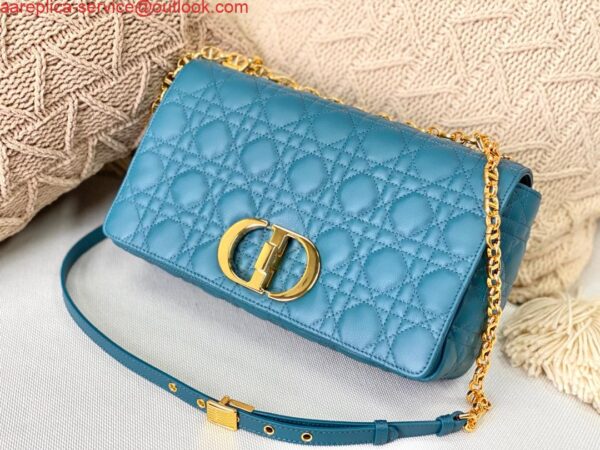 Replica Dior Large Caro Bag M9243 Calfskin Blue Gold 2