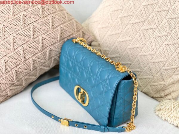 Replica Dior Large Caro Bag M9243 Calfskin Blue Gold 3