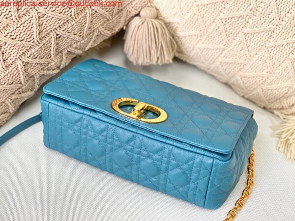 Replica Dior Large Caro Bag M9243 Calfskin Blue Gold 7