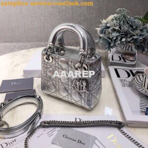 Replica Christian Dior Lady Dior Grained Metallic Silver Bag