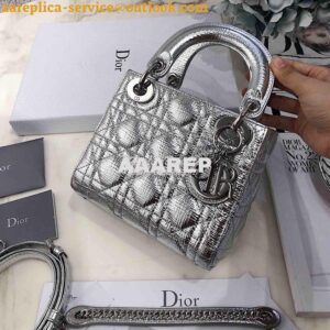 Replica Christian Dior Lady Dior Grained Metallic Silver Bag 2