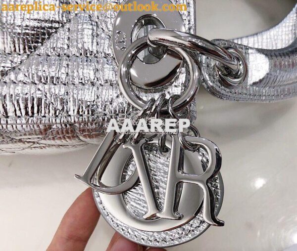 Replica Christian Dior Lady Dior Grained Metallic Silver Bag 5