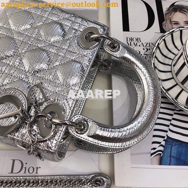 Replica Christian Dior Lady Dior Grained Metallic Silver Bag 6