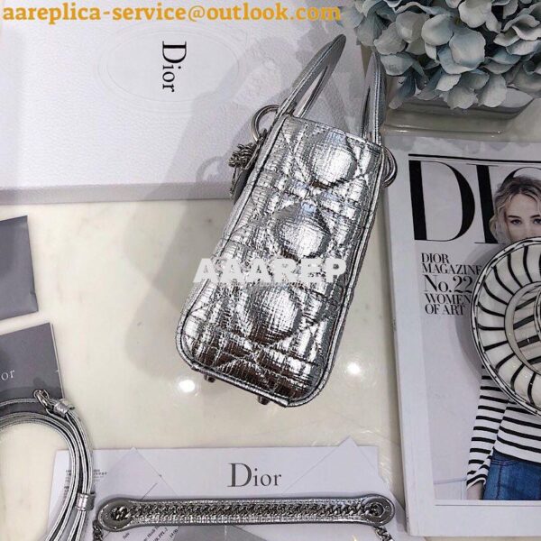 Replica Christian Dior Lady Dior Grained Metallic Silver Bag 7