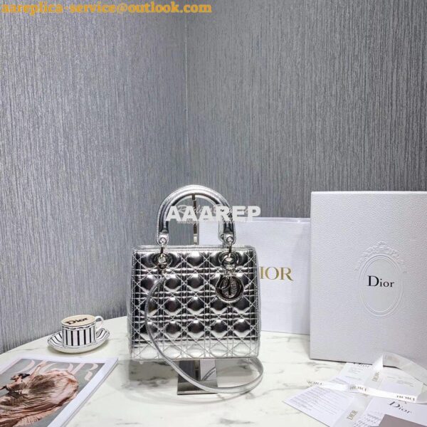 Replica Christian Dior Lady Dior Grained Metallic Silver Bag 12