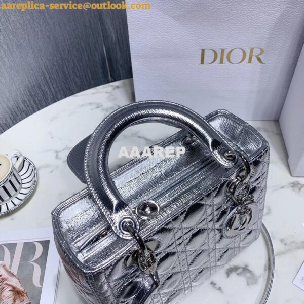 Replica Christian Dior Lady Dior Grained Metallic Silver Bag 15