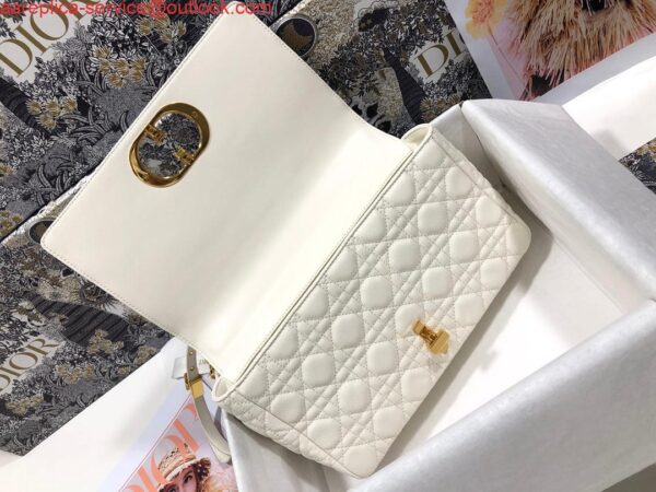 Replica Dior Large Caro Bag M9243 Calfskin white Gold 8