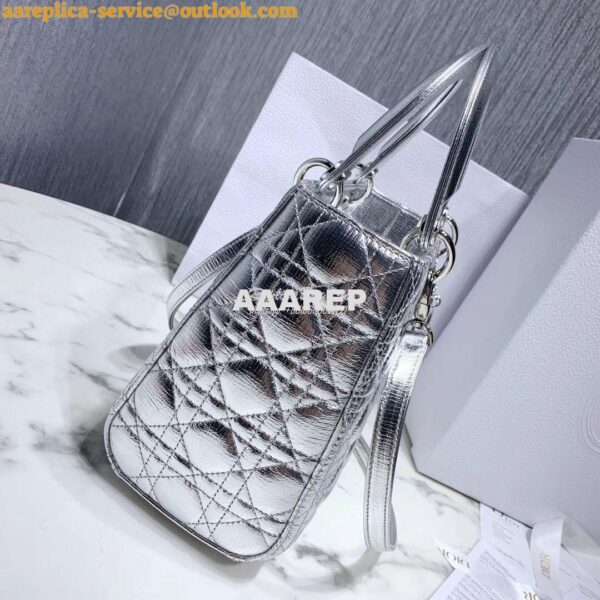 Replica Christian Dior Lady Dior Grained Metallic Silver Bag 17