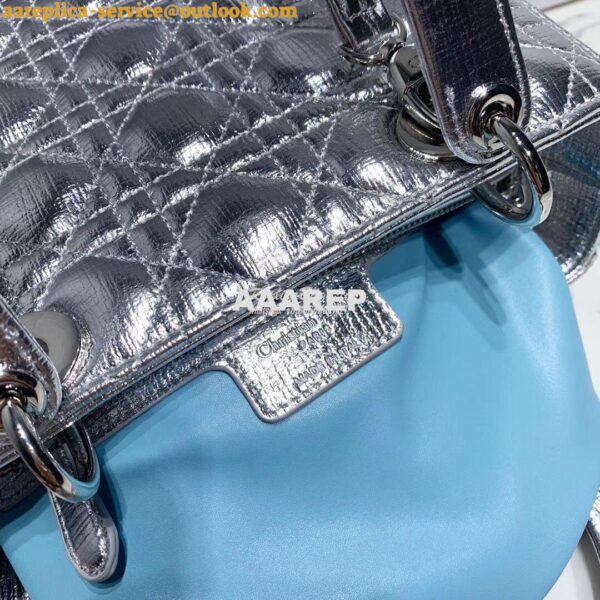 Replica Christian Dior Lady Dior Grained Metallic Silver Bag 19