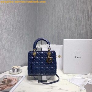 Replica Christian Dior Lady Dior Quilted in Lambskin Leather Bag Navy 2