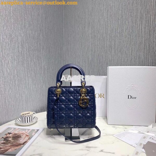 Replica Christian Dior Lady Dior Quilted in Lambskin Leather Bag Navy 4