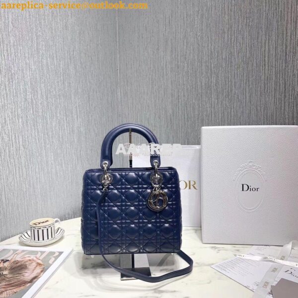 Replica Christian Dior Lady Dior Quilted in Lambskin Leather Bag Navy 9