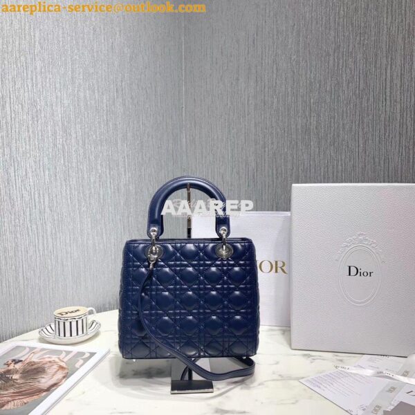 Replica Christian Dior Lady Dior Quilted in Lambskin Leather Bag Navy 11