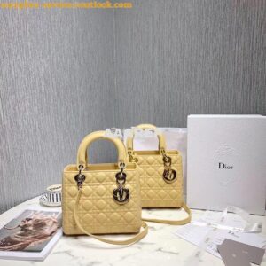 Replica Christian Dior Lady Dior Quilted in Lambskin Leather Bag Yello