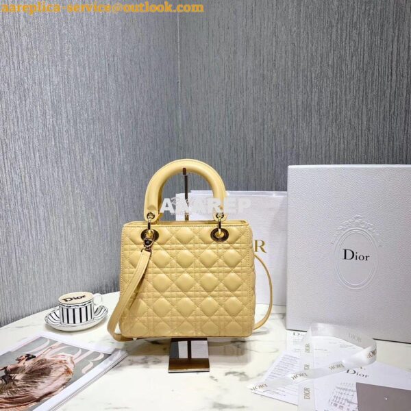 Replica Christian Dior Lady Dior Quilted in Lambskin Leather Bag Yello 13