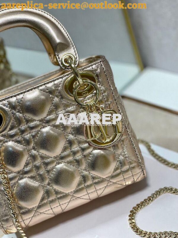 Replica Christian Dior Lady Dior Quilted in Metallic Lambskin Leather 5