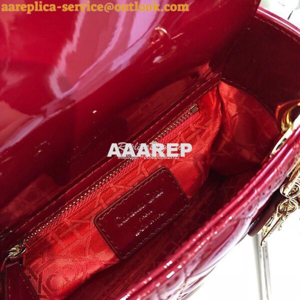 Replica Christian Dior Quilted Cherry Red Patent Leather Lady Dior Bag 5