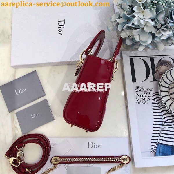 Replica Christian Dior Quilted Cherry Red Patent Leather Lady Dior Bag 7