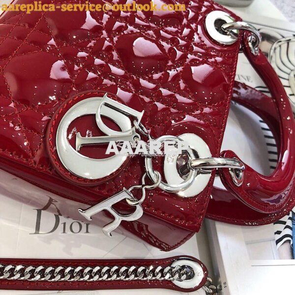 Replica Christian Dior Quilted Cherry Red Patent Leather Lady Dior Bag 11