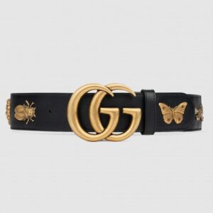 Replica Gucci Black Leather Belt With Animal Studs