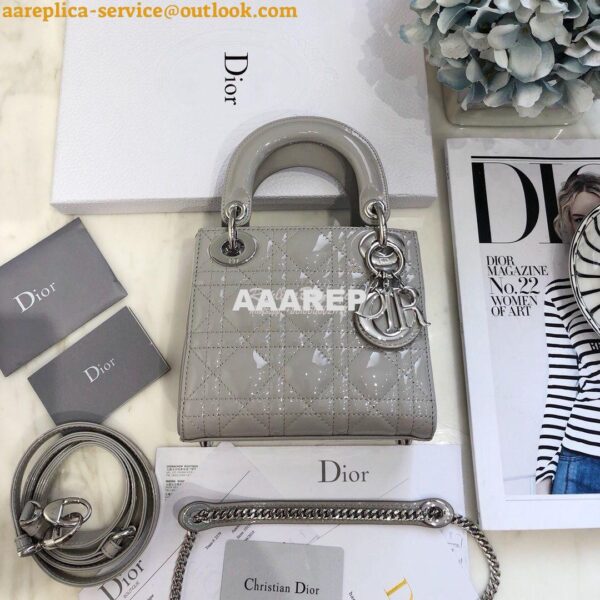 Replica Christian Dior Quilted Grey Patent Leather Lady Dior Bag 9