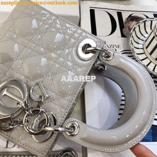 Replica Christian Dior Quilted Grey Patent Leather Lady Dior Bag 11