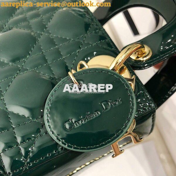 Replica Christian Dior Quilted Jasper Green Patent Leather Lady Dior B 4