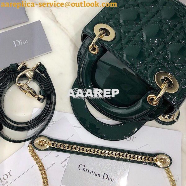 Replica Christian Dior Quilted Jasper Green Patent Leather Lady Dior B 7