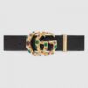 Replica Gucci Leather belt with crystal Double G buckle 550110