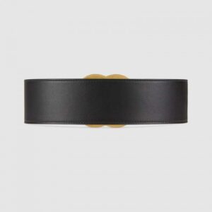 Replica Gucci Leather belt with crystal Double G buckle Black ‎600630 2