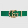 Replica Gucci Leather belt with crystal Double G buckle Black ‎600630