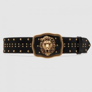 Replica Gucci Leather belt with lion head buckle 587800