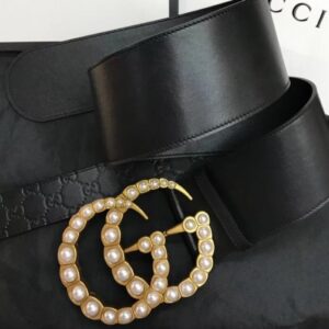 Replica Gucci Wide leather belt with pearl Double 453261 2