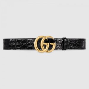 Replica Gucci GG Marmont caiman belt with shiny buckle