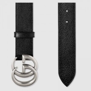 Replica Gucci Leather belt with Double G buckle black 406831 2