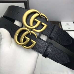 Replica Gucci Leather belt with Double G buckle black gold 406831 2